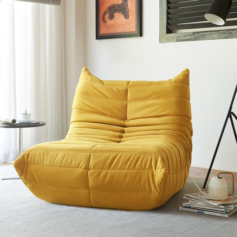 Bean Bag Chair - Corner Sofa, Fireside Chair Bean Bag Sofa Large Bean Bag Chair for Adults,Fireside Floor Couch for Living Room, Bedroom, Gaming (Yellow, Single) (Blue, Single)