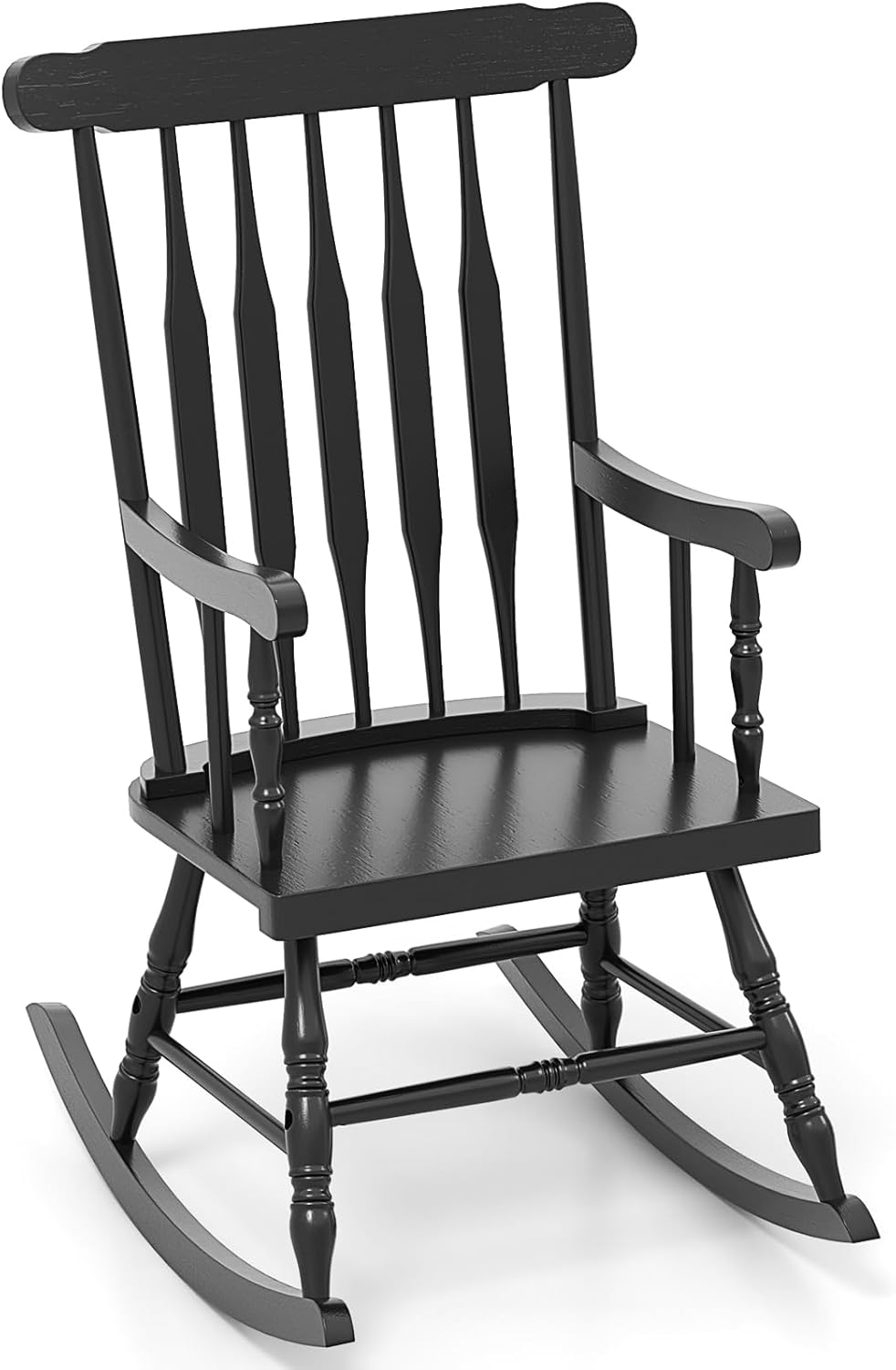 Giantex Outdoor Wood Rocking Chair - Patio Rocking Chair with Solid Rubber Wood Frame, Slat Back, Outside & Indoor Rocker for Garden, Poolside, Balcony, Backyard, Lawn, Front Porch Rocker, Dark Coffee