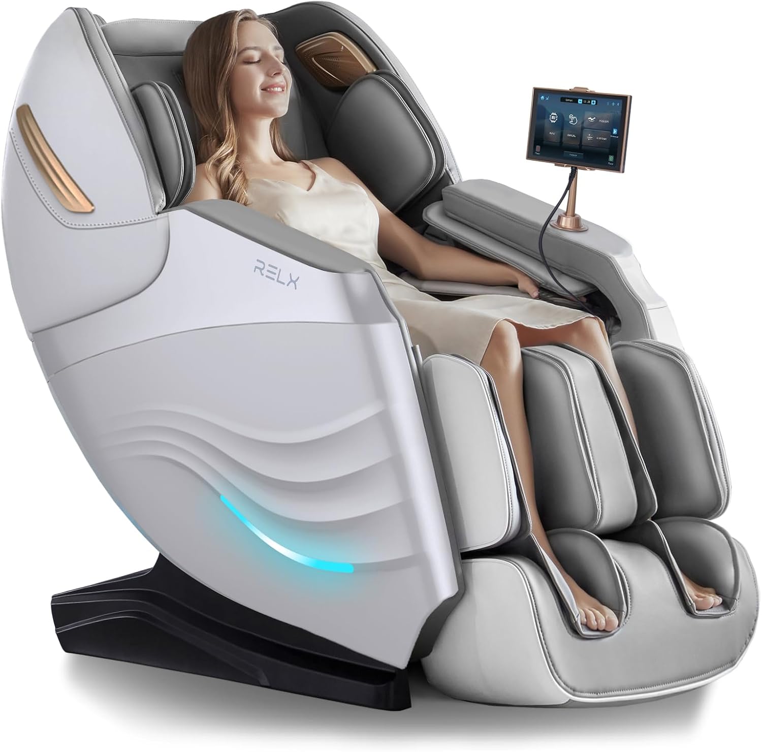 RELX Massage Chair Full Body, 15 Modes Zero Gravity SL-Track Shiatsu Massage Chair Built-in Heat System, Airbag Massage with Body Scan, Deep Yoga Stretch, Calfrest Extension and AI Control(Cream)