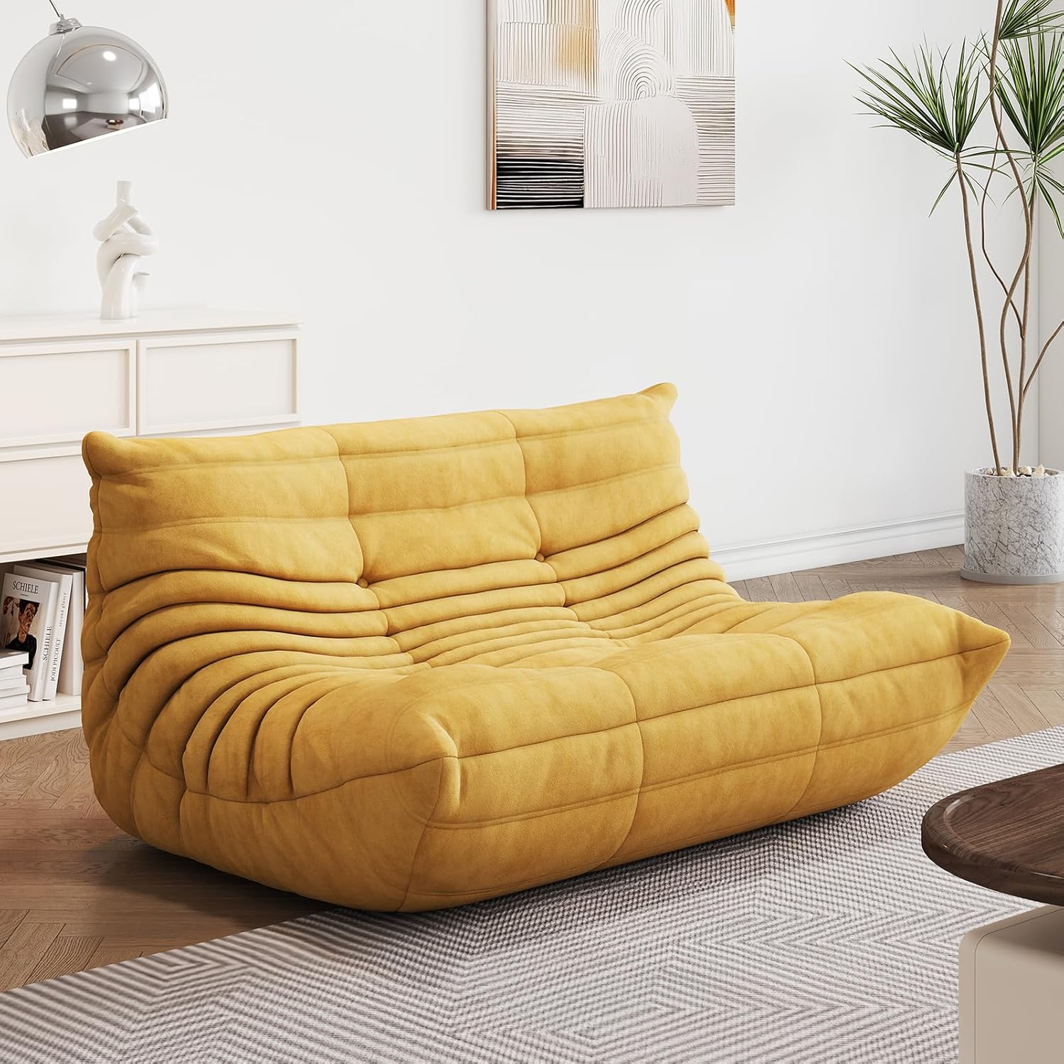 Bean Bag Chair - Corner Sofa, Fireside Chair Bean Bag Sofa Large Bean Bag Chair for Adults,Fireside Floor Couch for Living Room, Bedroom, Gaming (Yellow, Single) (Blue, Single)
