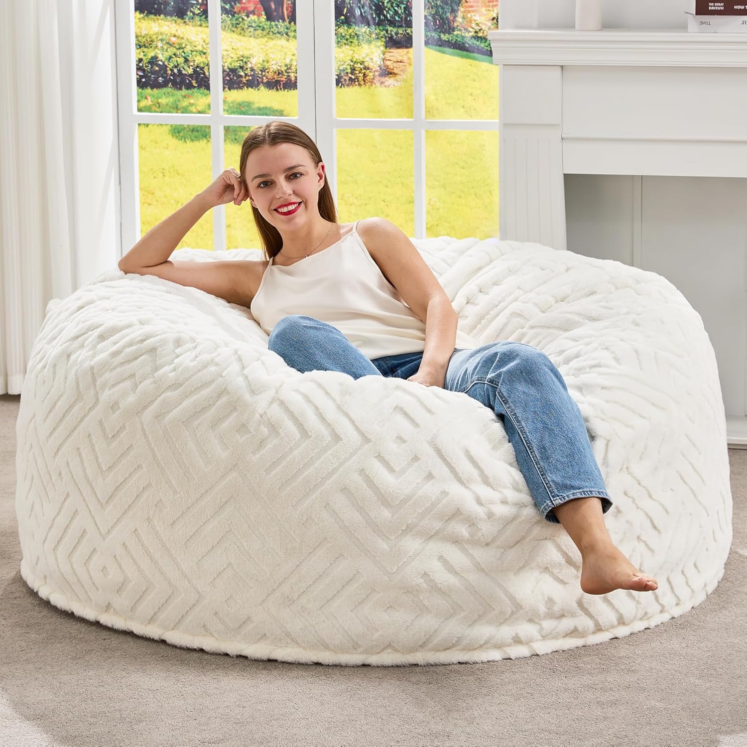Hobestluk Bean Bag Chairs Beanbag Chair with Filler Adult Bean Bags with Fluffy Ripple Cover, Giant Bean Bag Chairs for Adults (Grey, 3FT - 36" x 36" x 22")