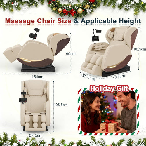 2026 Massage Chair, Massage Chairs Full Body and Recliner with 10 Fixed Points, Zero Gravity, Wood Grain Leather, Foot Massage, Airbags, Lumbar Heating, Bluetooth and Control Screen (Leather White)