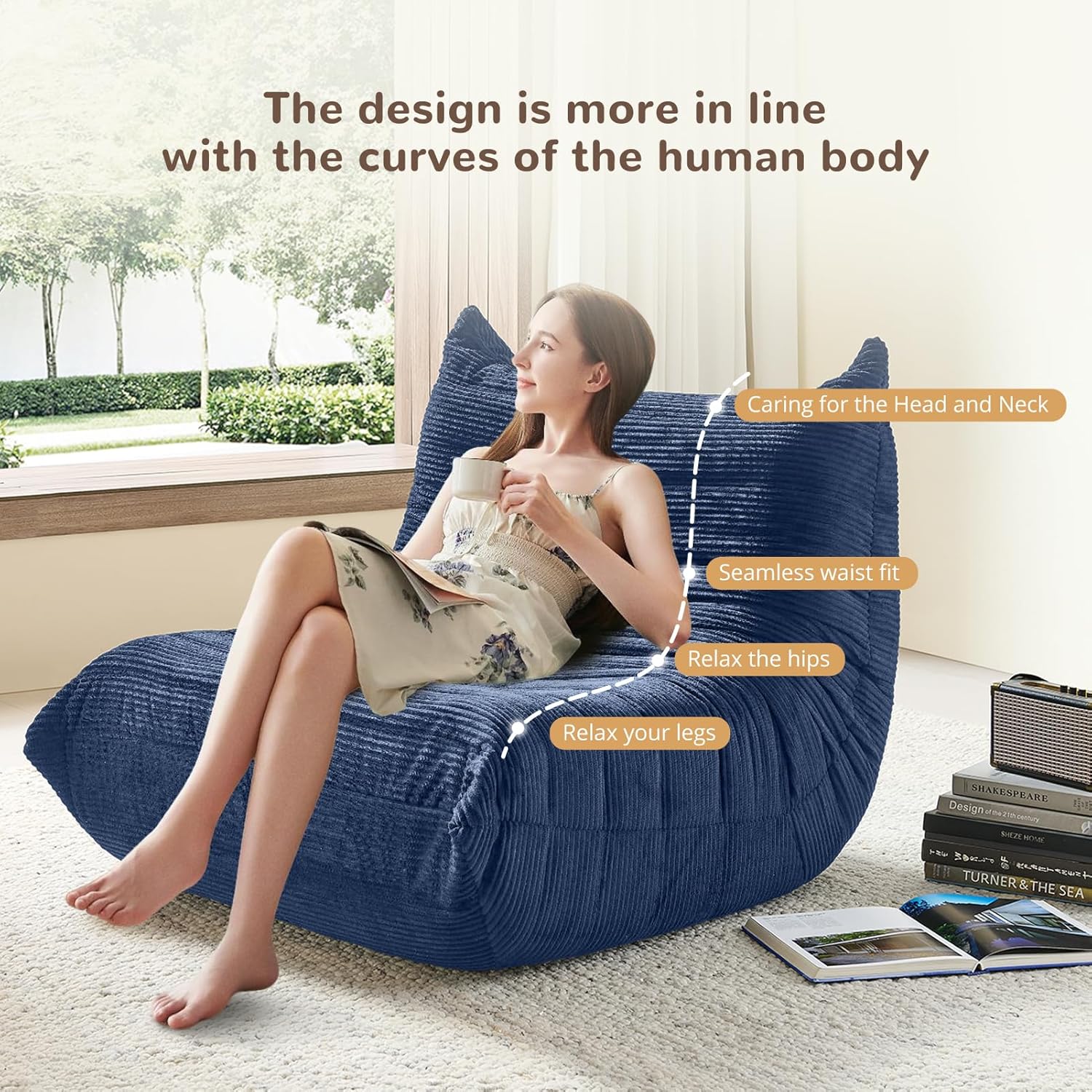 Bean Bag Chair - Corner Sofa, Fireside Chair Bean Bag Sofa Large Bean Bag Chair for Adults,Fireside Floor Couch for Living Room, Bedroom, Gaming (Yellow, Single) (Blue, Single)