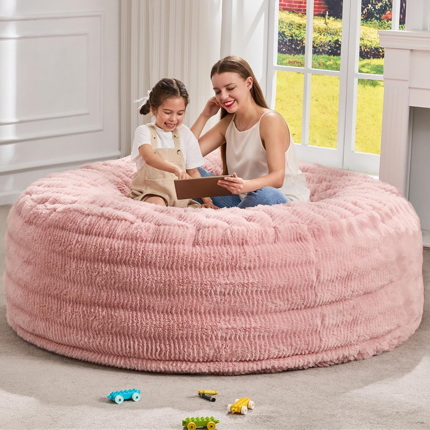Hobestluk Bean Bag Chairs Beanbag Chair with Filler Adult Bean Bags with Fluffy Ripple Cover, Giant Bean Bag Chairs for Adults (Grey, 3FT - 36" x 36" x 22")