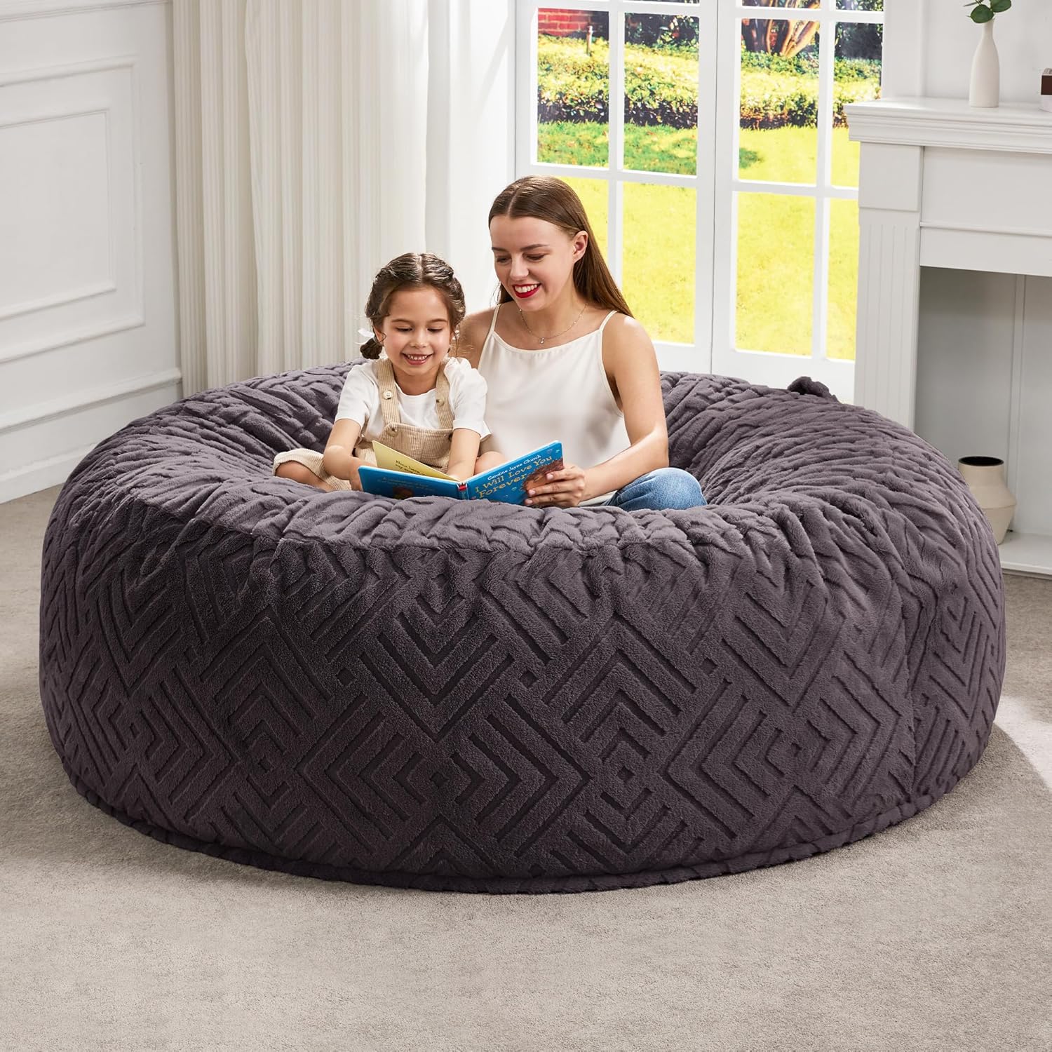 Hobestluk Bean Bag Chairs Beanbag Chair with Filler Adult Bean Bags with Fluffy Ripple Cover, Giant Bean Bag Chairs for Adults (Grey, 3FT - 36" x 36" x 22")