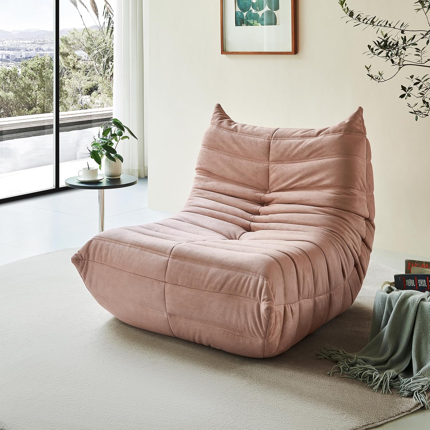 Bean Bag Chair - Corner Sofa, Fireside Chair Bean Bag Sofa Large Bean Bag Chair for Adults,Fireside Floor Couch for Living Room, Bedroom, Gaming (Yellow, Single) (Blue, Single)