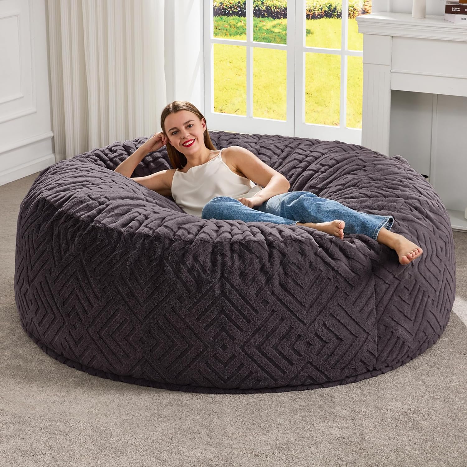 Hobestluk Bean Bag Chairs Beanbag Chair with Filler Adult Bean Bags with Fluffy Ripple Cover, Giant Bean Bag Chairs for Adults (Grey, 3FT - 36" x 36" x 22")