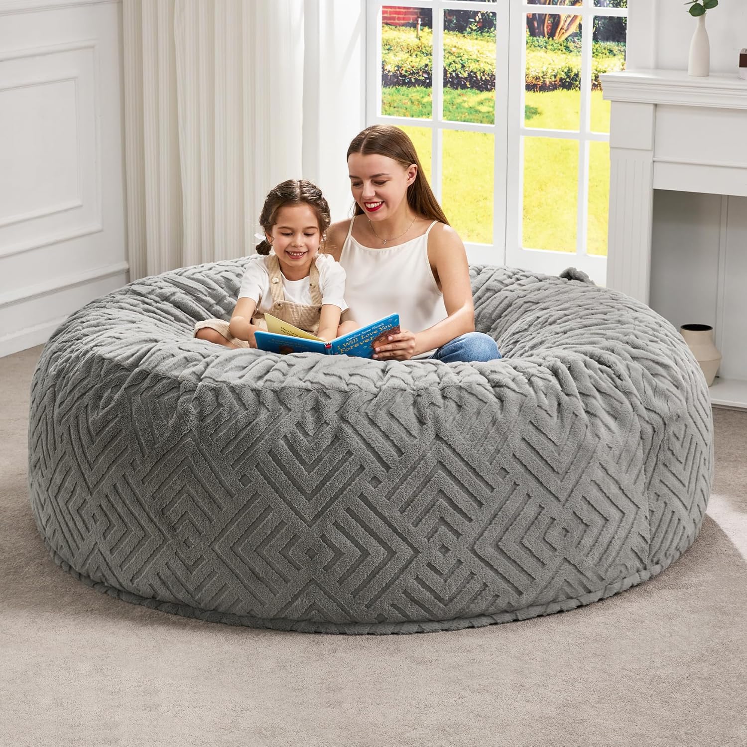 Hobestluk Bean Bag Chairs Beanbag Chair with Filler Adult Bean Bags with Fluffy Ripple Cover, Giant Bean Bag Chairs for Adults (Grey, 3FT - 36" x 36" x 22")