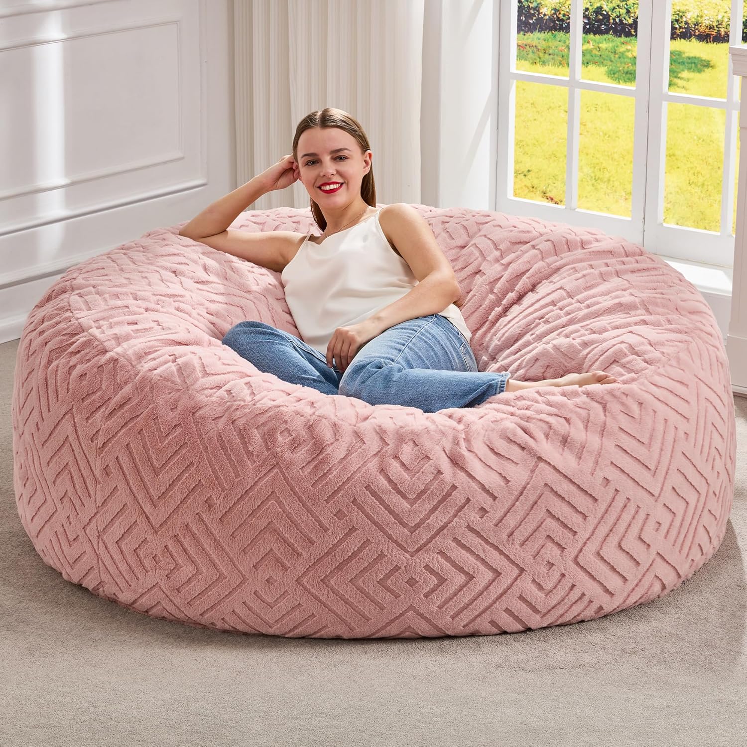 Hobestluk Bean Bag Chairs Beanbag Chair with Filler Adult Bean Bags with Fluffy Ripple Cover, Giant Bean Bag Chairs for Adults (Grey, 3FT - 36" x 36" x 22")